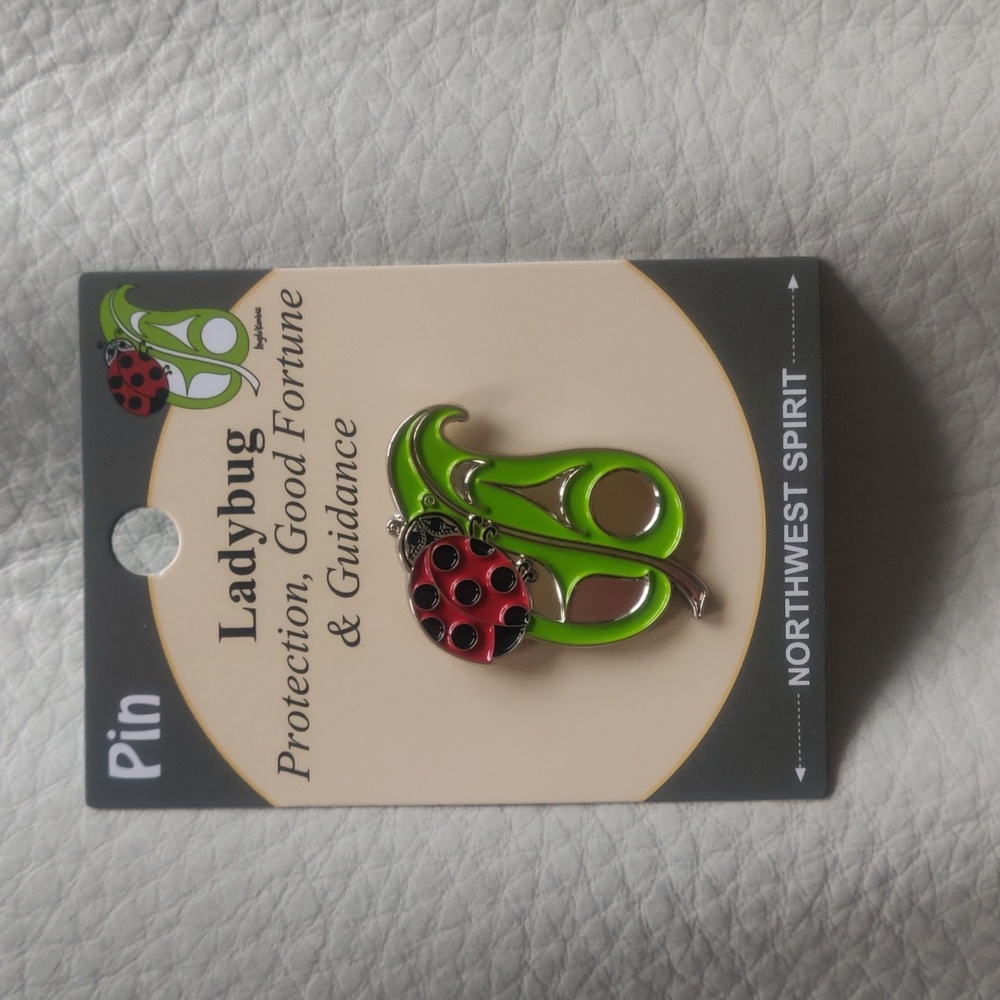 'Ladybug Sits on Leaf' Pin Indigenous Design by Angela Kimble, Coast Salish
